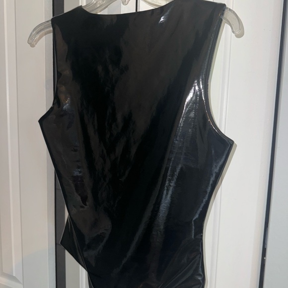 Princess Polly Tops - Princess Polly US 6 BARTILLO FAUX LEATHER BODYSUIT BLACK